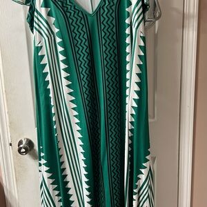 Green and White Geometric Dress
